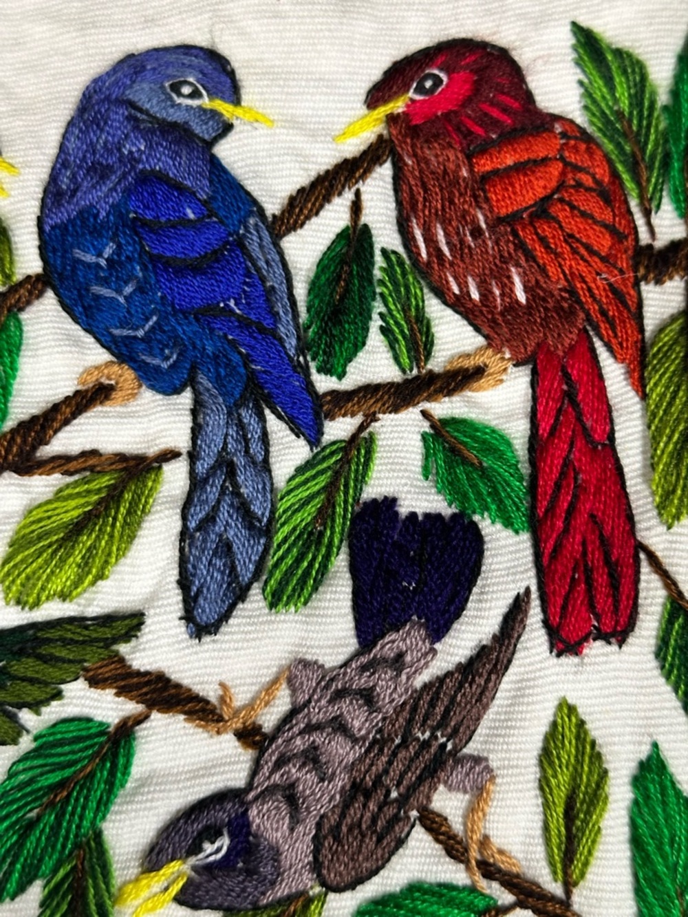 Vintage Hand Embroidered Guatemalan Bird Textile | Santiago Atitlán Folk Art - Picture 5 of 8